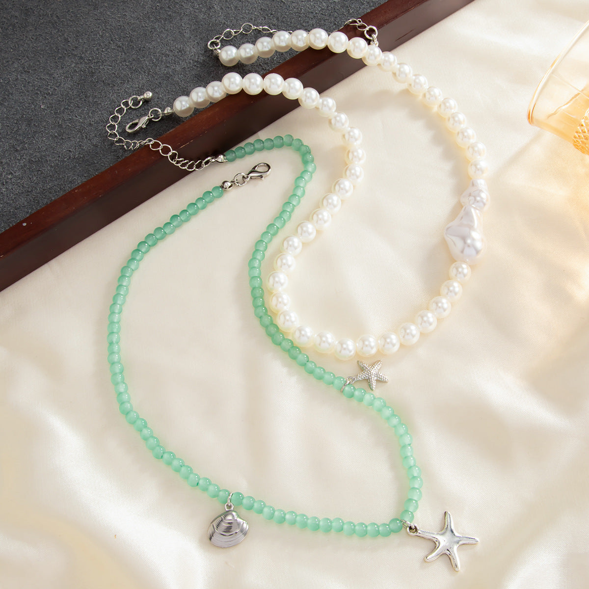 Bohemian Sweet Imitation Pearl Starfish Shell Pendant Necklace Zinc Alloy Animal Charm for Women