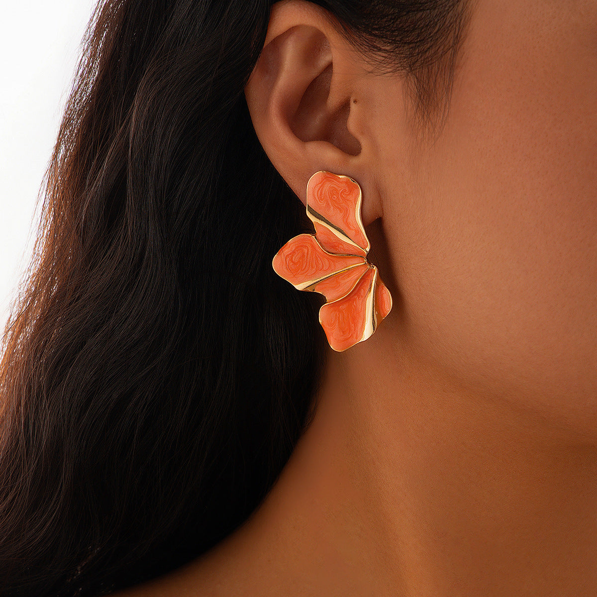Exaggerated Floral Petal Earrings in Alloy with Enamel Finish for Women