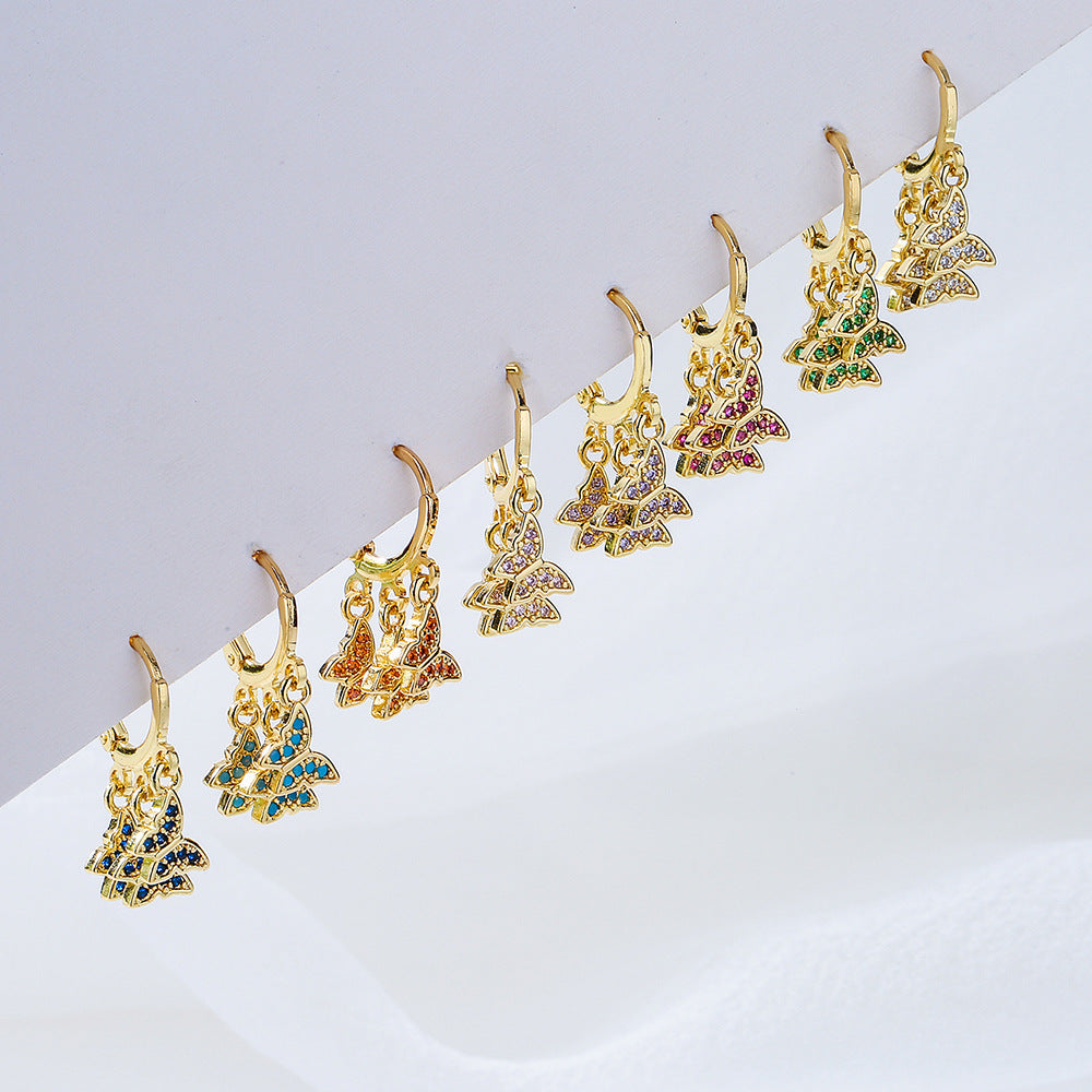 Minimalist Butterfly-Shaped Copper Earrings with 18K Gold Plating and Micro-Paved Zirconia for Women