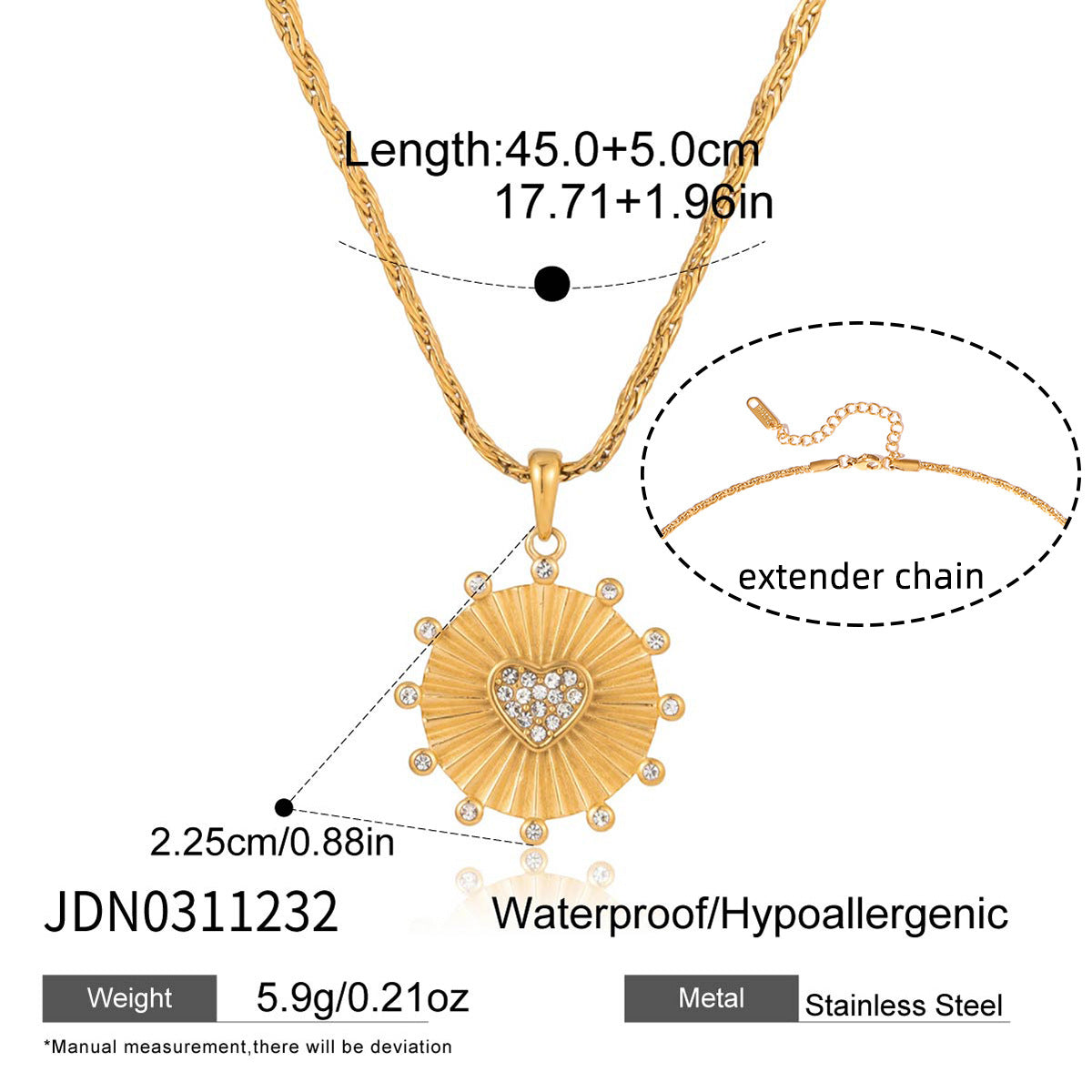 Collana Minimalista in Acciaio Inossidabile a Forma di Cuore con Placcatura in Oro Sottovuoto PVD da Donna Ciondolo Catena Gioielli