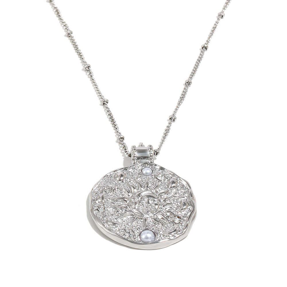 Collana con Pendente da Donna a Faccia di Sole Placcato Oro in Acciaio Inossidabile Geometrico