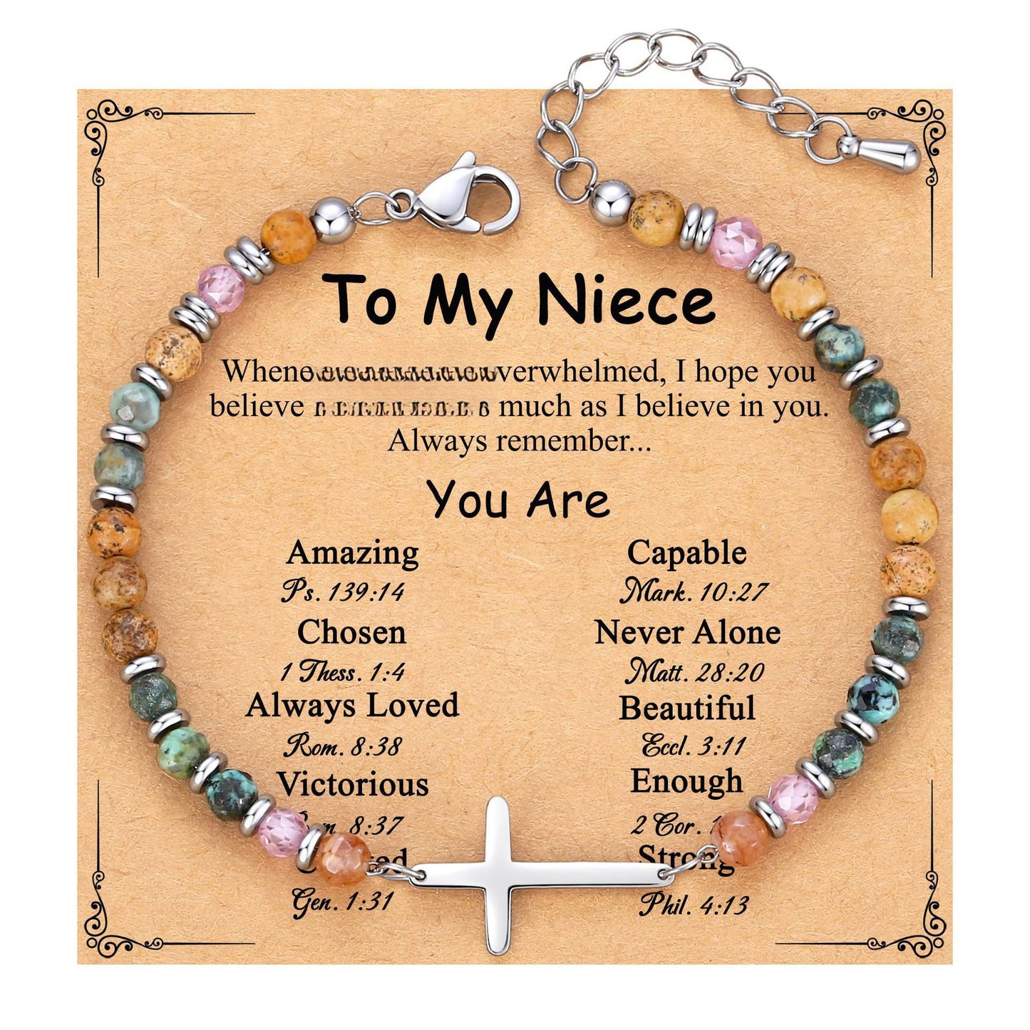 Minimalist Natural Stone Cross Bracelet with Silver Spacer Beads Adjustable Chain Unisex Jewelry