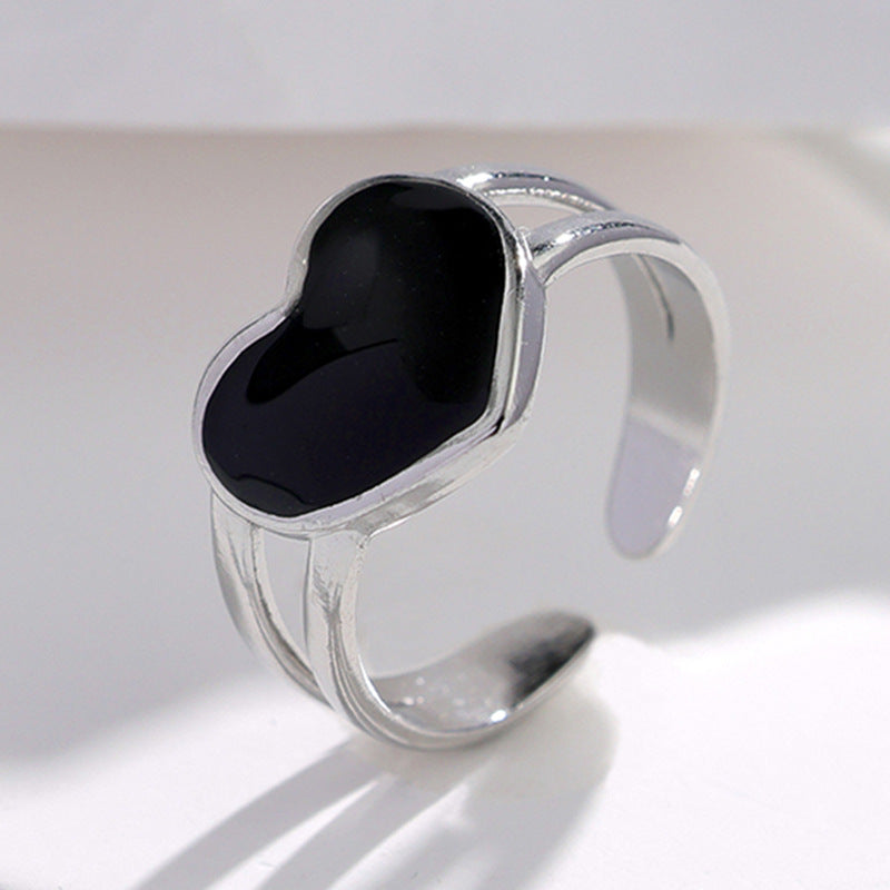 Anello a cuore aperto minimalista in acciaio inossidabile smaltato da donna, anello vintage francese per l'indice