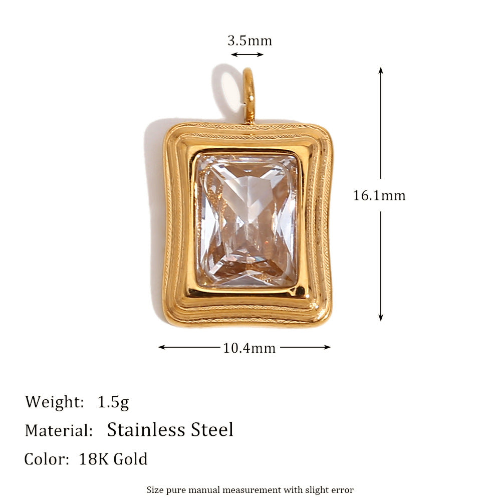 Geometric Fashion Pendant for Women Stainless Steel with 18K Gold Plating Teardrop Rose and Square Brick Design