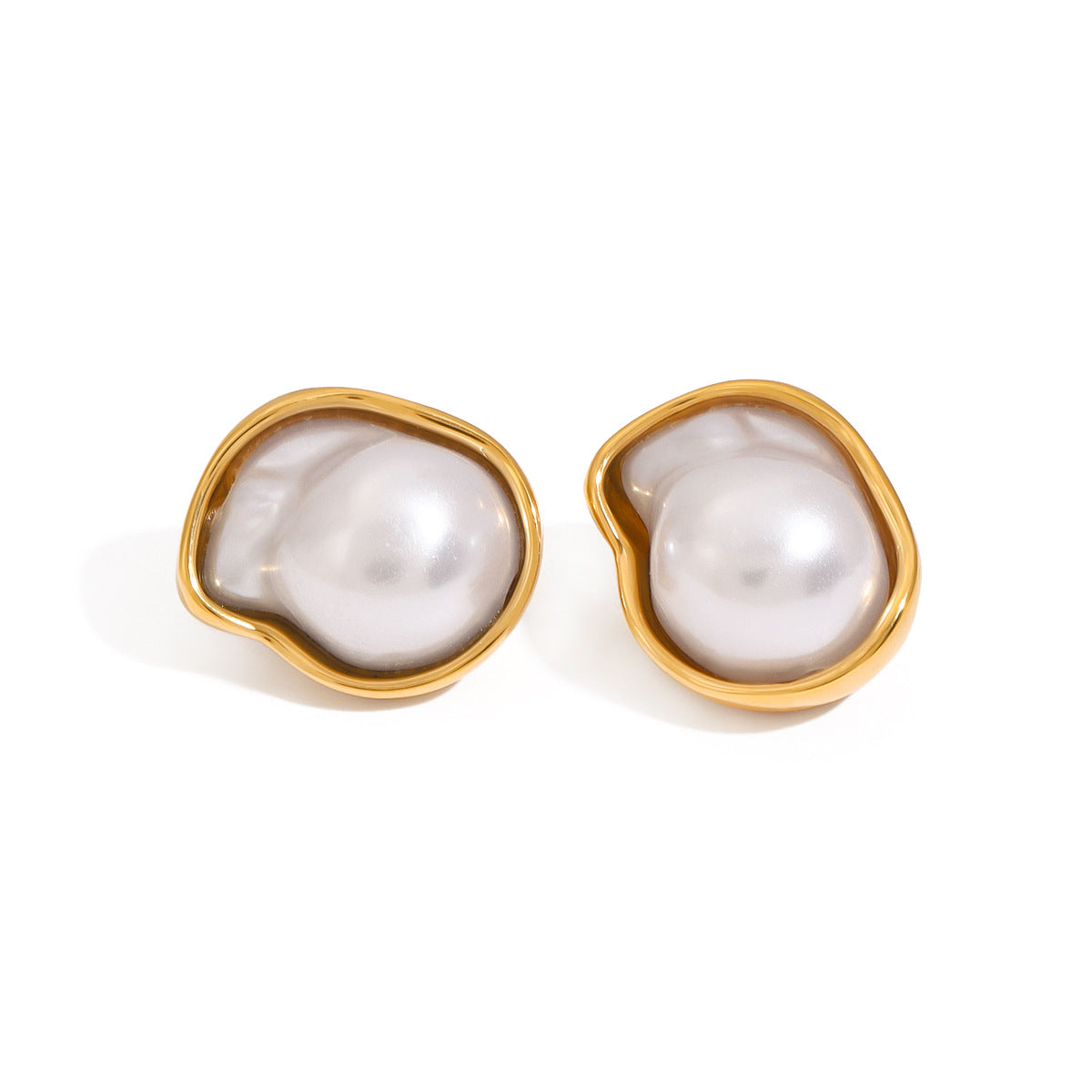Elegant Pearl Inlay Stainless Steel Titanium Steel Earring Ring Set for Women