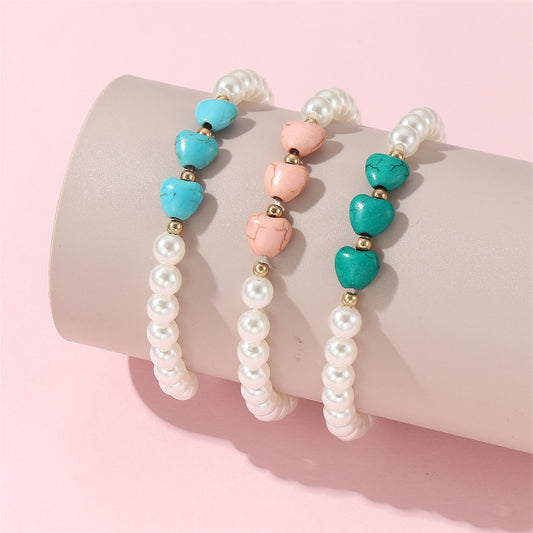 Cute Heart-Shaped Imitation Pearl Bracelet for Kids with Handmade Craftsmanship and Fresh Sweet Style