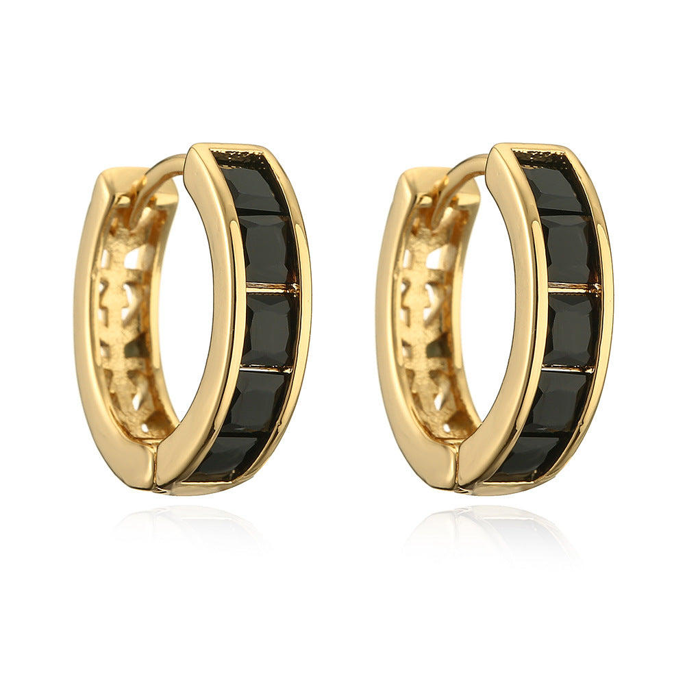 Orecchini a Cerchio Geometrici da Donna in Rame Placcato Oro 18K con Zirconi Micro-Incassato, Accessorio di Moda Vintage Minimalista