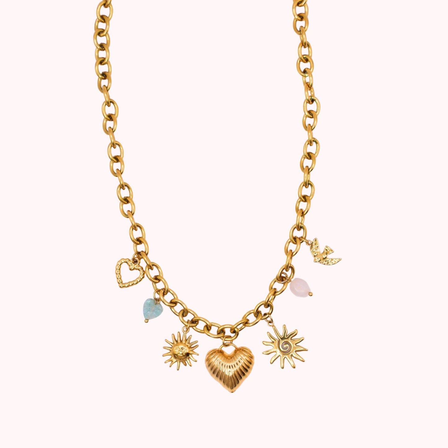 Collana Pendente Vintage a Stella in Acciaio al Titanio con Accenti di Perle e Catena a O Placcata Oro 18K per Uso Unisex