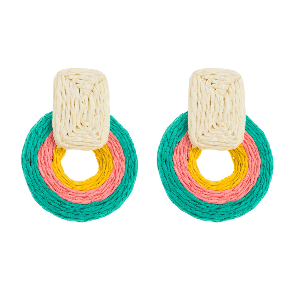 Pendientes colgantes geométricos de rafia tejidos a mano estilo bohemio para mujer, joyería dulce y fresca de verano para vacaciones
