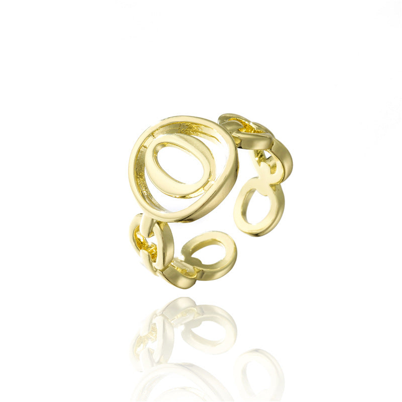 18K Gold Plated Brass Letter Open Ring for Women