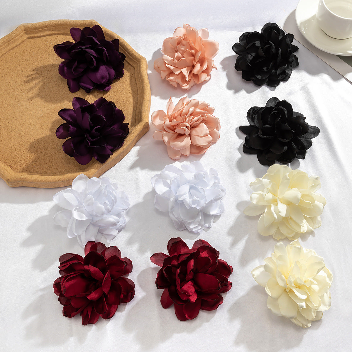 Exaggerated Silk Floral Stud Earrings for Women