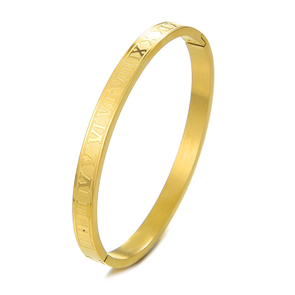 Classic Geometric Letter Number Stainless Steel Plated Cuff Bracelet
