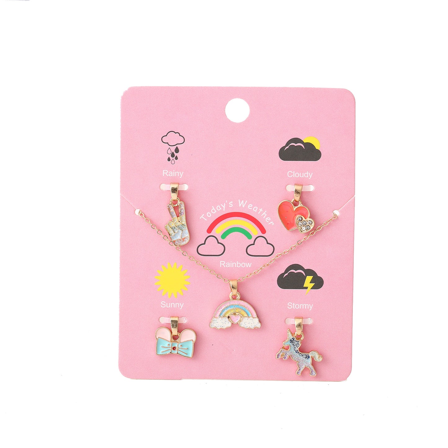 Cartoon Unicorn Pendant Necklace Set for Girls with Ice Cream Cake and Rainbow Design, Enamel Alloy Choker Chain for Kids Ages 3-10