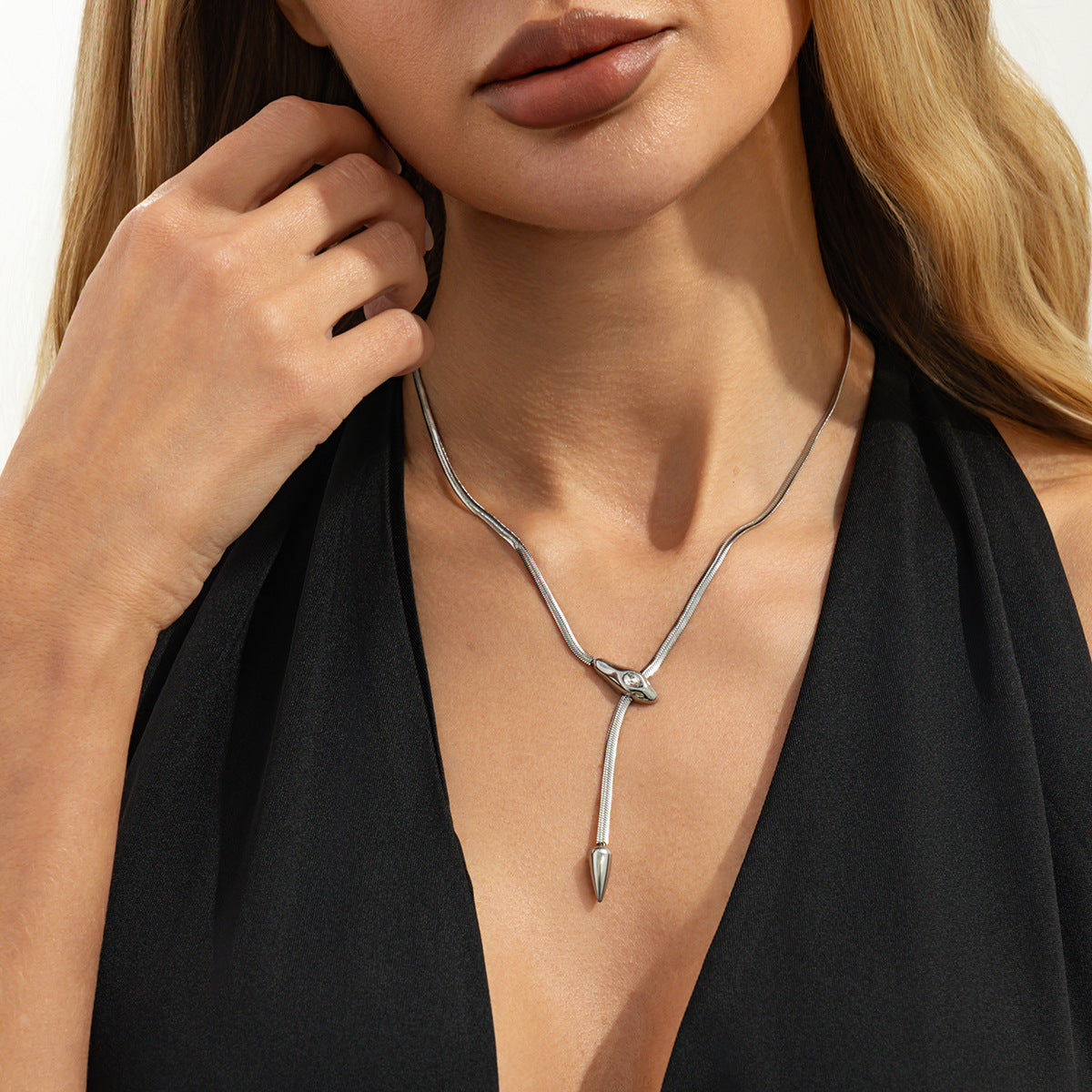 Minimalist Stainless Steel Snake Chain Y-Shape Clavicle Necklace for Women