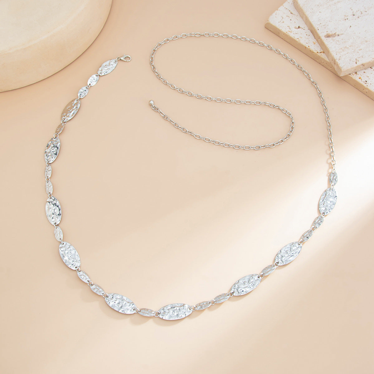 Punk Fashion Geometric Round Oval Hammered Matte Iron Waist Chain