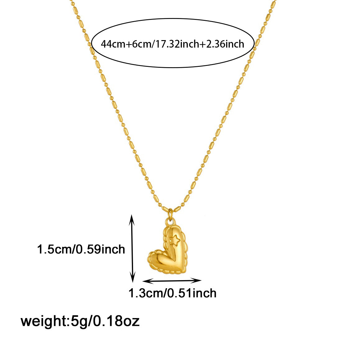Minimalist Sweet Gold Plated Heart Stainless Steel Necklace Ball Chain