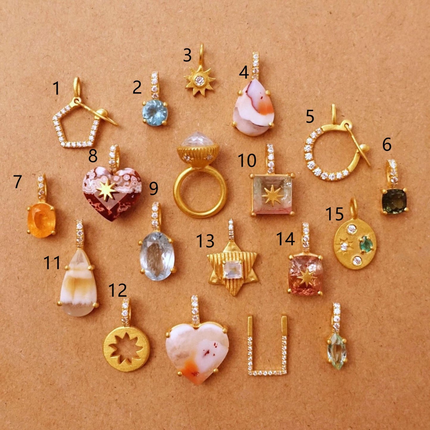 Vintage Geometric Heart 18K Gold Plated Brass Cubic Zirconia Pendant Charm Bar
