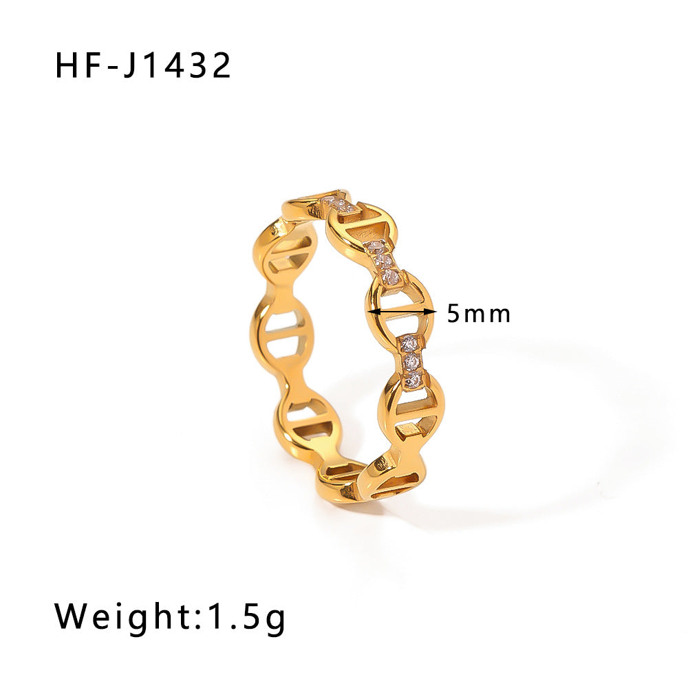 Anillo minimalista geométrico de acero inoxidable con micro-pavé de diamantes de imitación para mujer, hipoalergénico y resistente al deslustre, anillo de moda para el dedo índice
