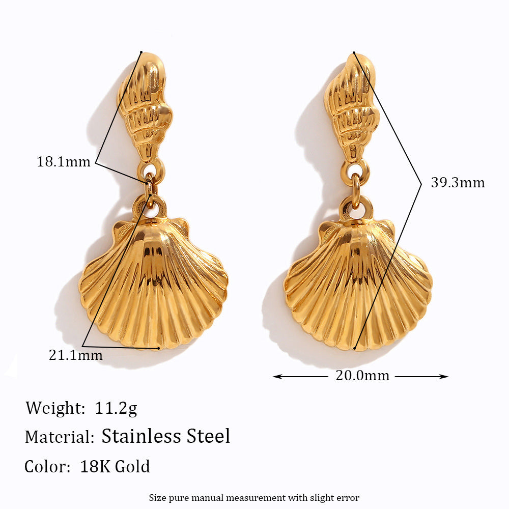 Fashion Minimalist Geometric Shell Earrings in Stainless Steel with 18K Gold Plating for Women