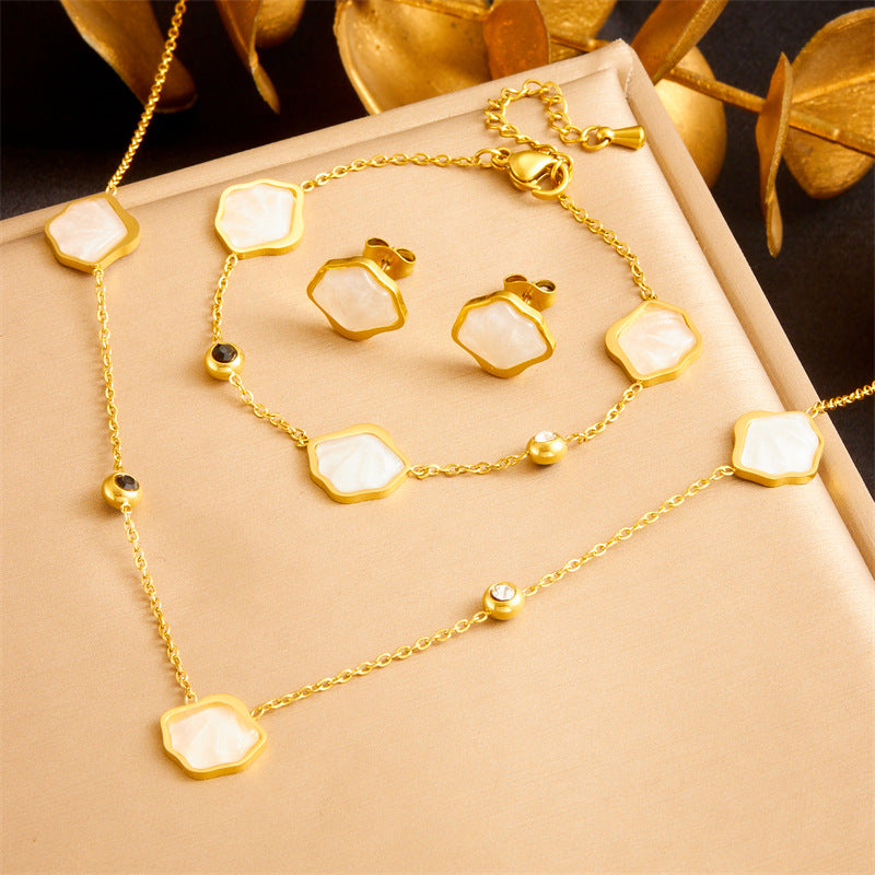 Elegant Business Stainless Steel Plated Marine Life Shell Jewelry Set for Women