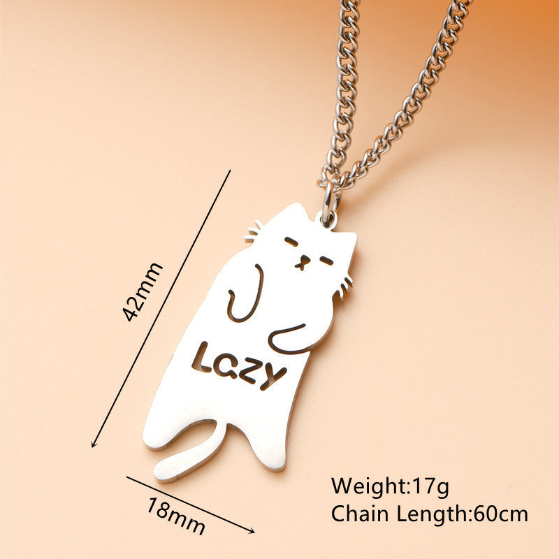 Minimalist Geometric Cat Pendant Necklace in Stainless Steel with Polished Titanium Steel Charm for Unisex Everyday Wear