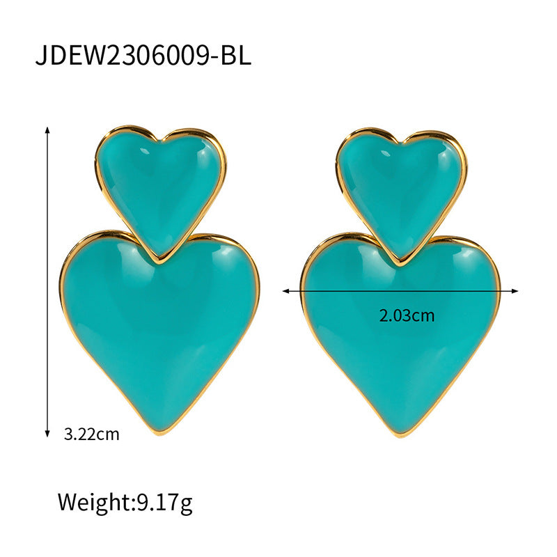 Minimalist 18K Gold Plated Heart Enamel Drop Earrings Stainless Steel Fashion Jewelry for Women