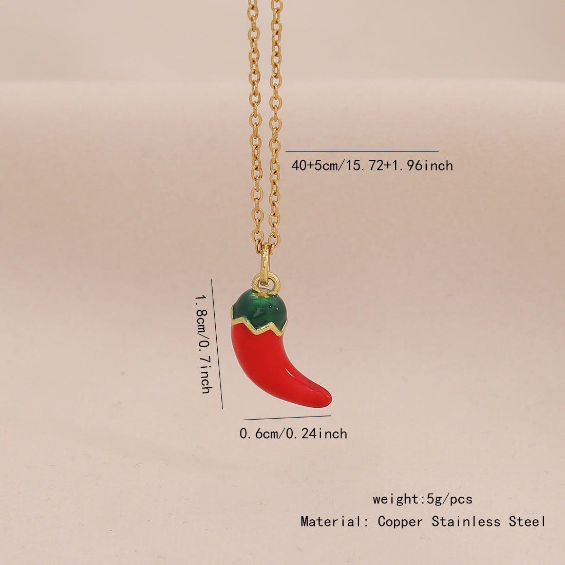 Collar con colgante de labios y chile rojo con forma de fruta linda en acero inoxidable con acabado esmaltado para mujer