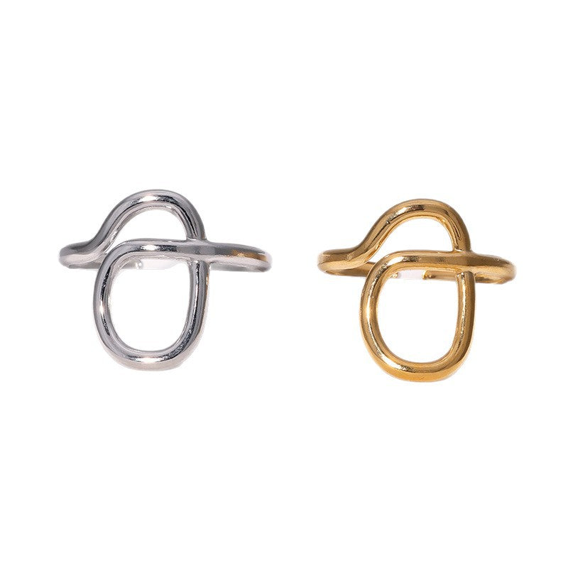 Anello aperto da donna in acciaio inossidabile geometrico minimalista con finitura placcata, anello regolabile di lusso leggero