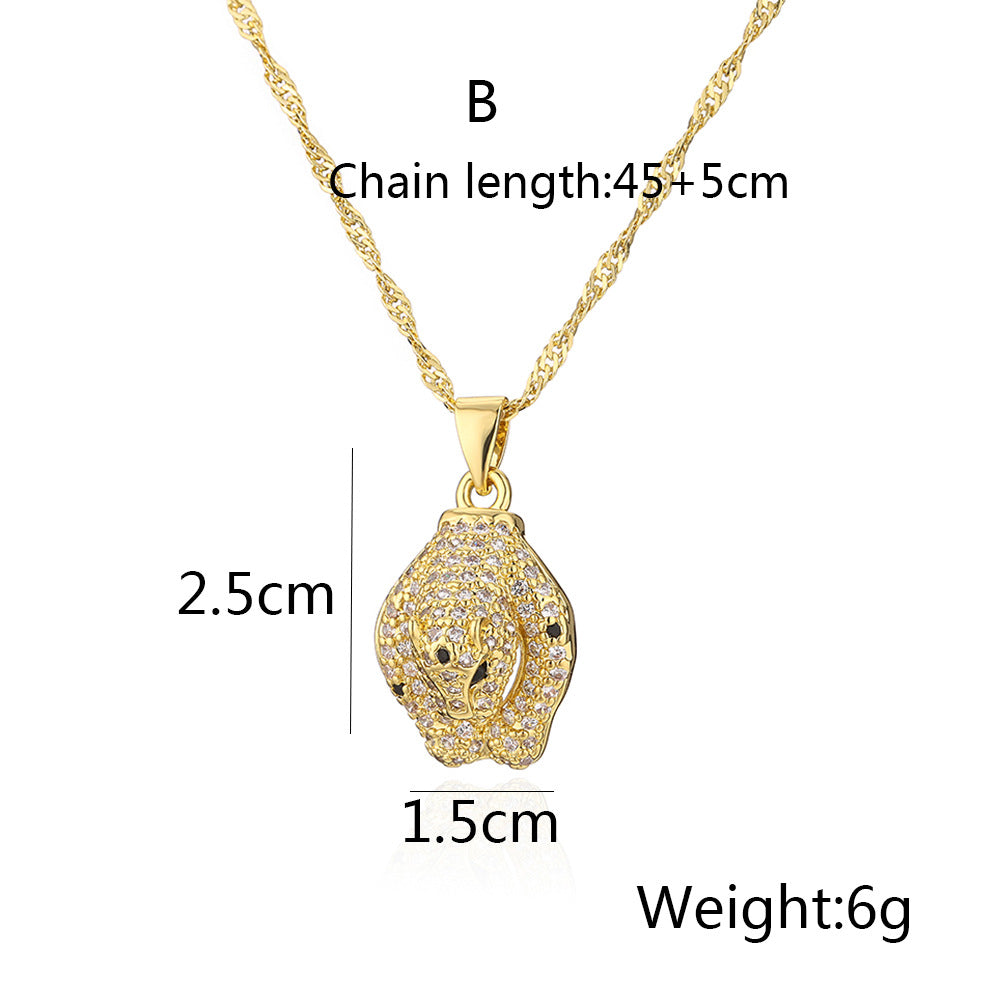 Minimalist Geometric Animal Pendant Necklace for Women in Copper with Gold Plating and Zircon Inlay
