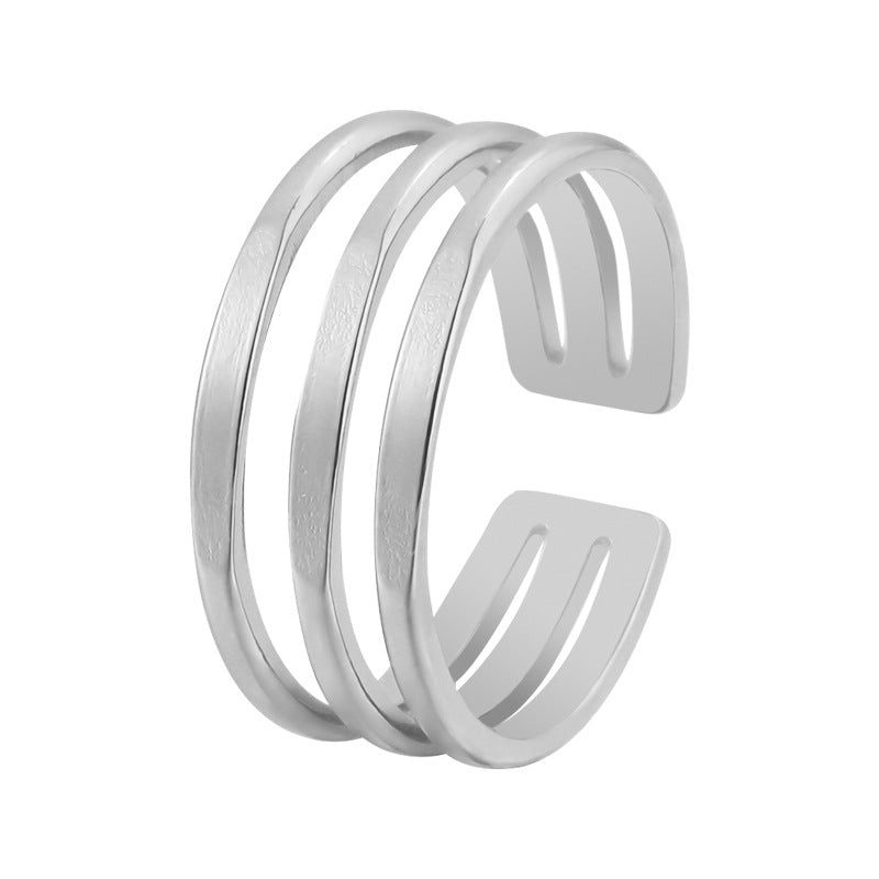 Anello Aperto Minimalista Geometrico in Acciaio al Titanio da Donna con Finitura Placcata e Design dalle Linee Pulite