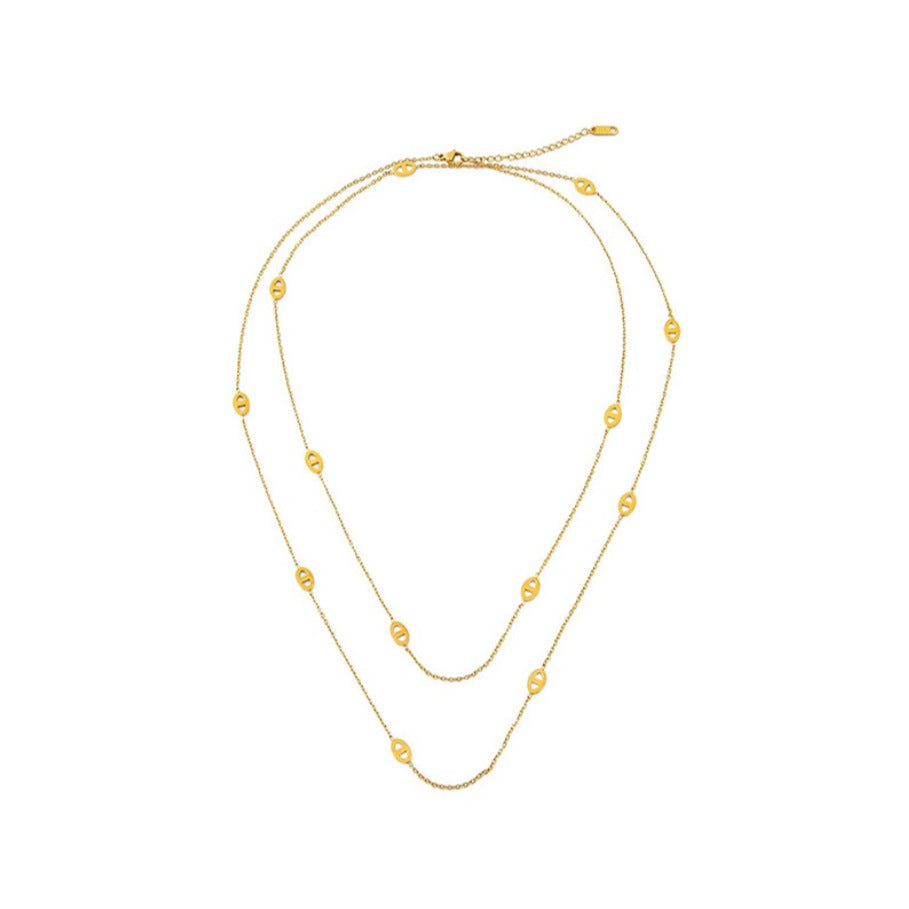 Collar Doble Capa Minimalista de Acero de Titanio en Forma de U para Suéter con Baño para Mujer
