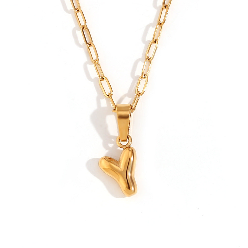 Minimalist Fashion Letter Pendant Necklace in Stainless Steel with 18K Gold Plating, Bubble-Inspired Mini Safety Pin Design for Women