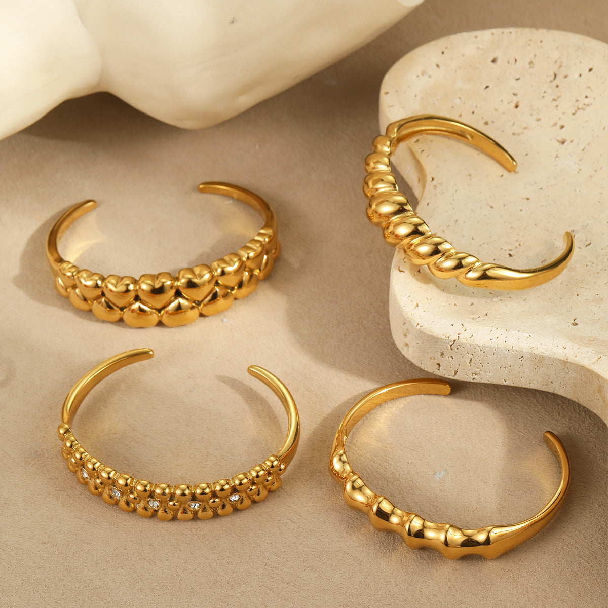 Minimalist French Retro Spiral Geometric Titanium Steel Bracelet with 18K Gold Plating for Women