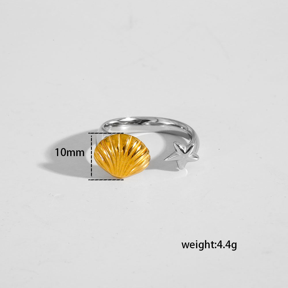 Conjunto de anillos abiertos minimalistas de acero de titanio con detalles de goteo y triángulo para mujer