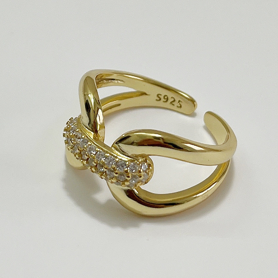 Adjustable Geometric 925 Sterling Silver Plated Rhinestone Ring for Women