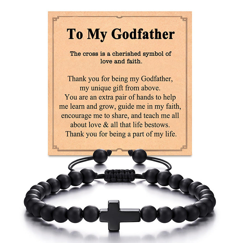 Matte Black Agate Cross Beaded Bracelet for Men