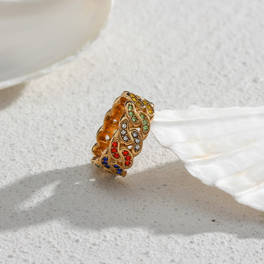 Anillo bohemio geométrico de acero inoxidable con baño de oro para mujer