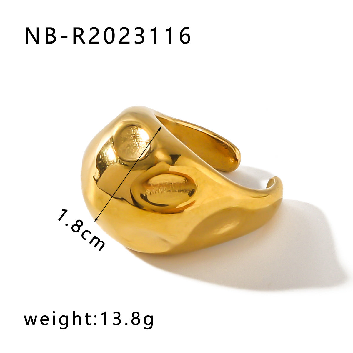 Anello Statement da Donna Minimalista a Cuore Irregolare in Acciaio al Titanio Placcato Oro