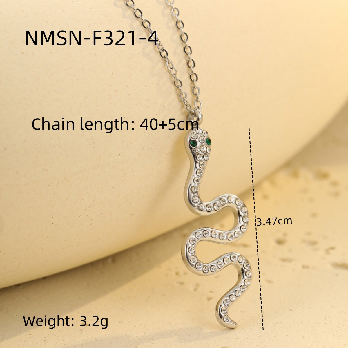 Elegante collar con colgante de serpiente de acero inoxidable con incrustaciones de circonitas para mujer