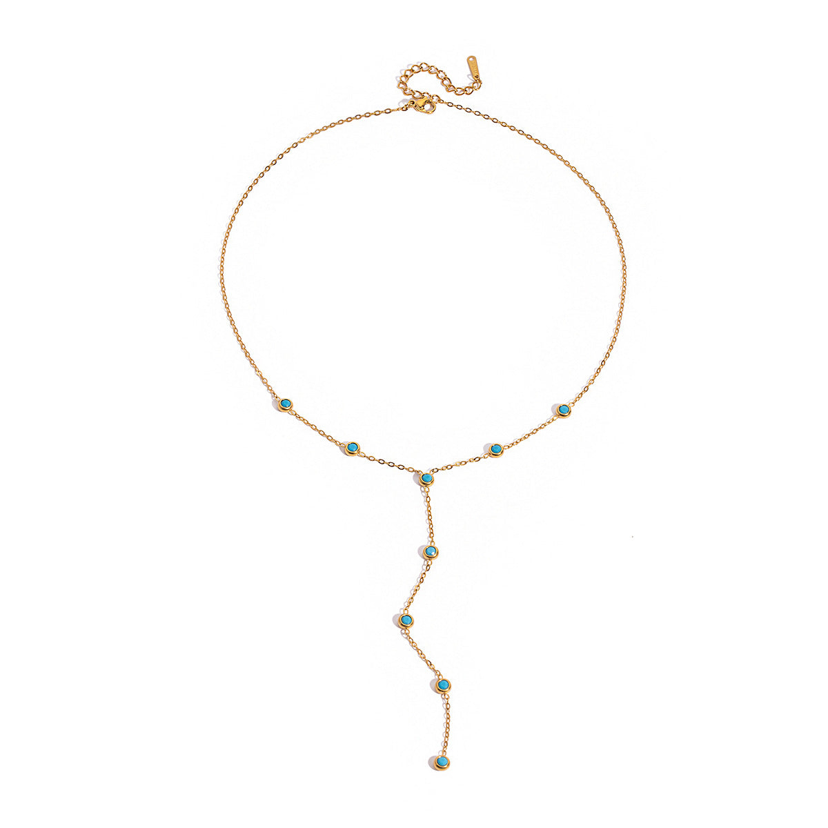 Collana con Pendente Geometrico Turchese da Donna in Acciaio al Titanio con Finitura Placcata su Catena a Y in Acciaio Inossidabile