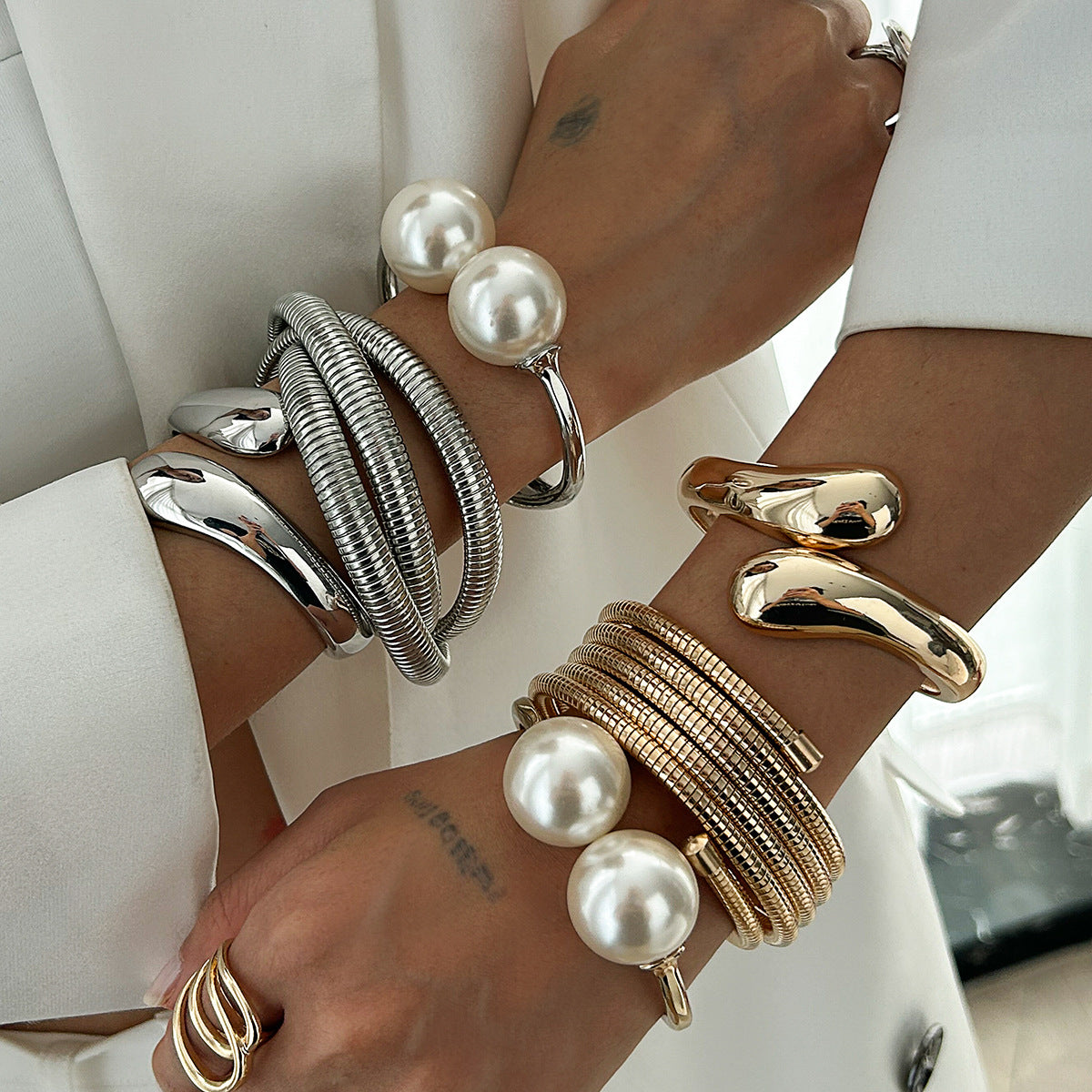 Stackable Teardrop Geometric Zinc Alloy Plated Bracelet Set