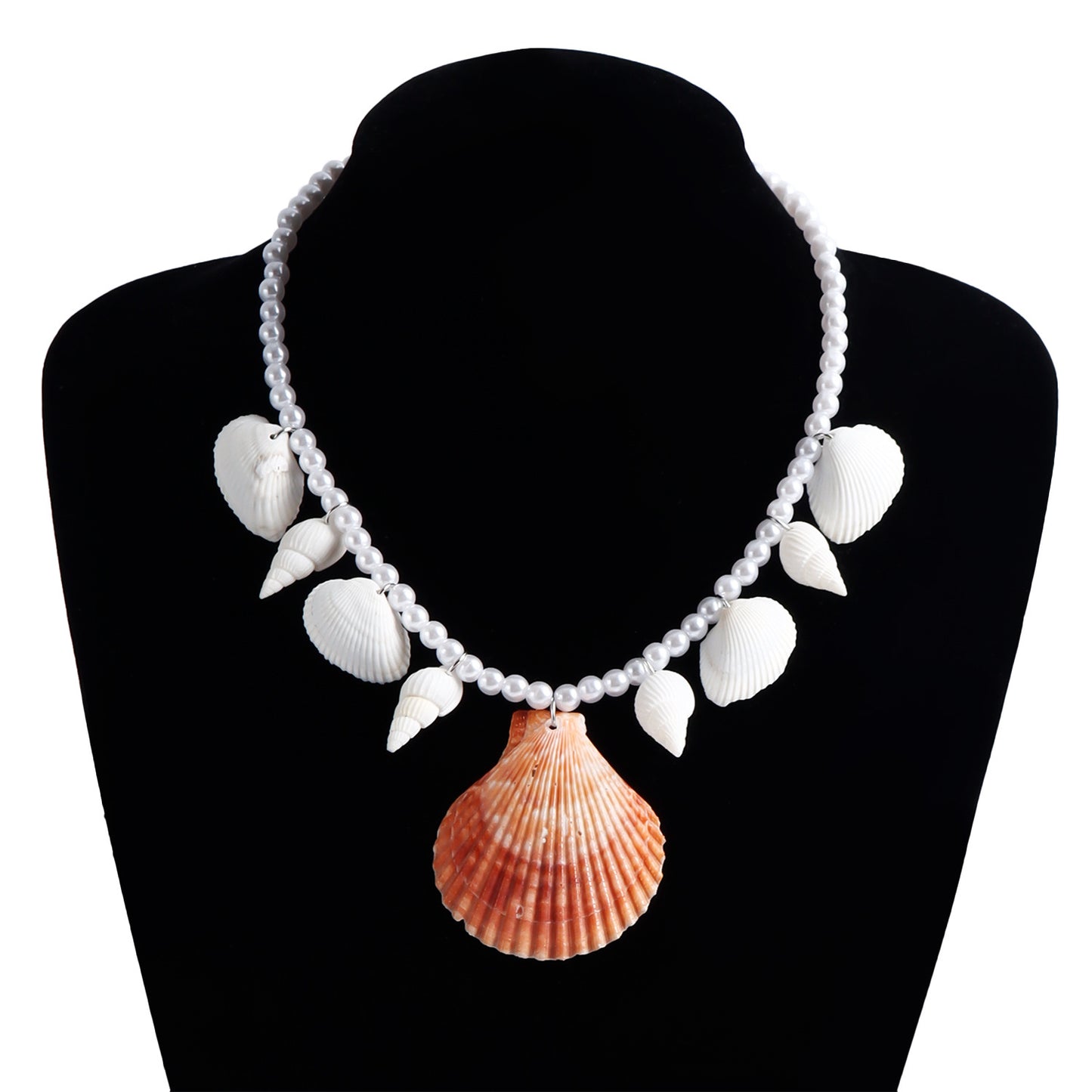 Boho Beach-Themed Shell Pendant Necklace with Imitation Pearl Accents and Electroplated Finish for Women
