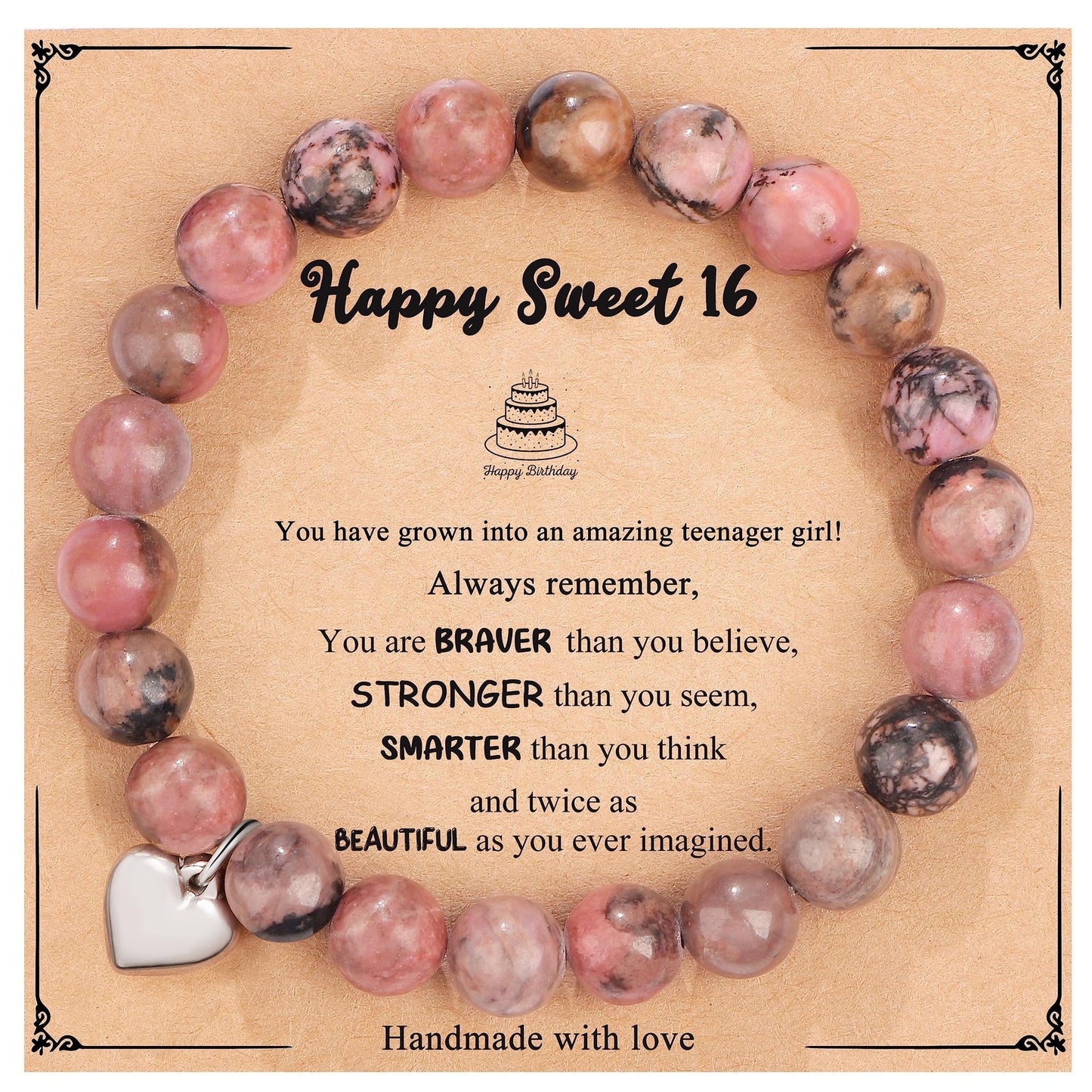 Natural Stone Zebra Print Round Beaded Bracelet for Women