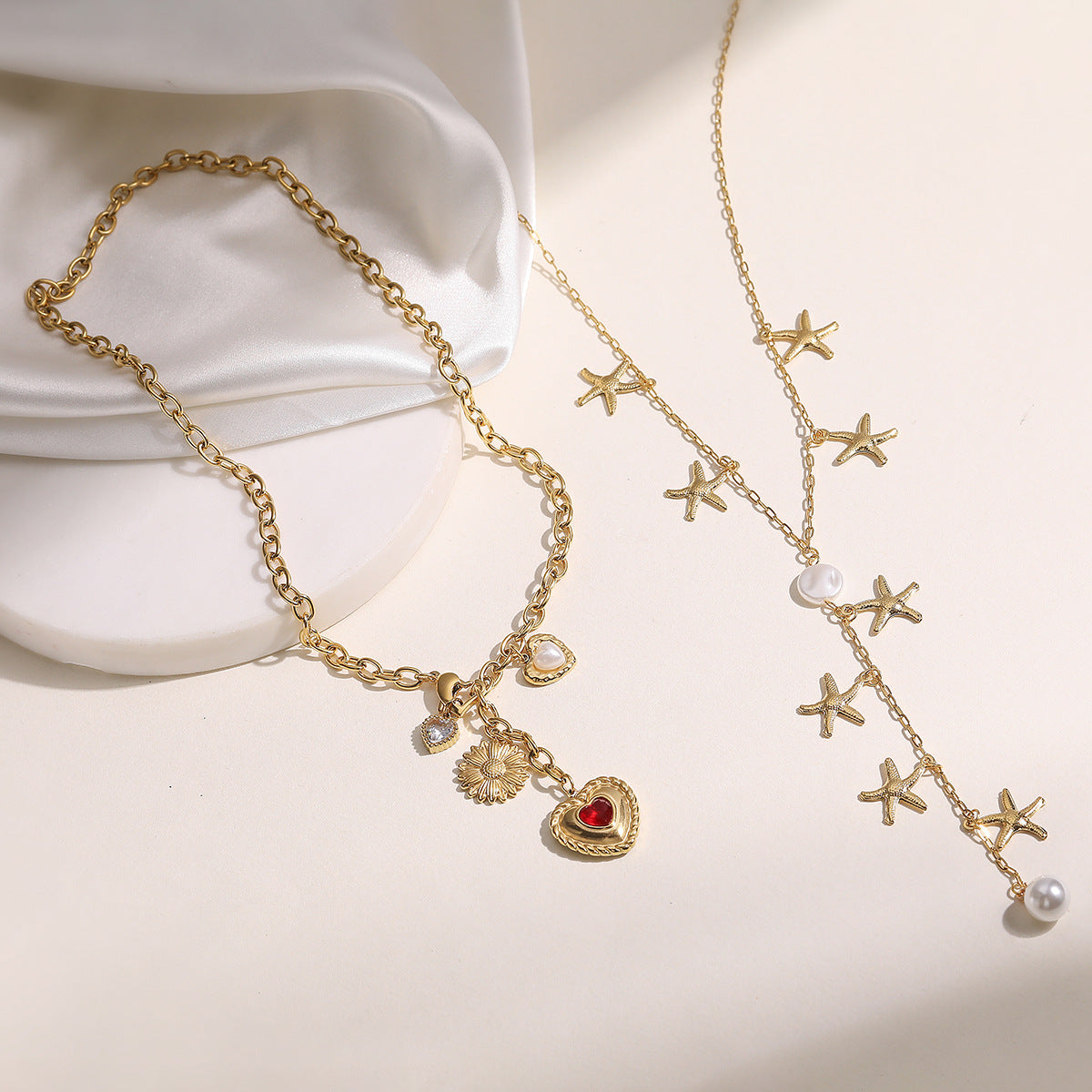 Minimalist Stainless Steel Star Heart Geometric Pendant Necklace with Tassel
