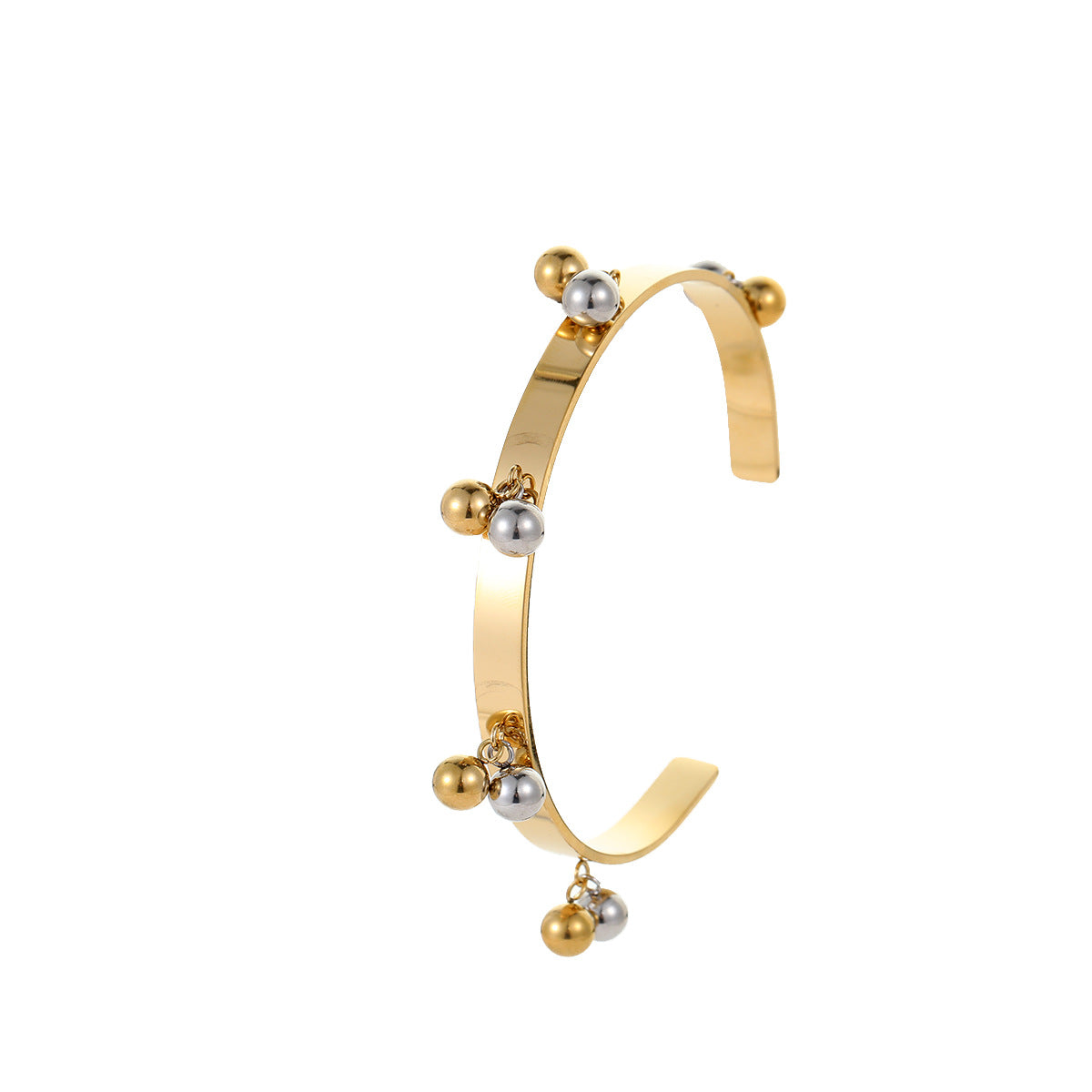 Fashionable Geometric Stainless Steel Bracelet with Plated Finish for Women, Lightweight Luxe Pearl-Inspired Design, Hypoallergenic and Fade-Resistant