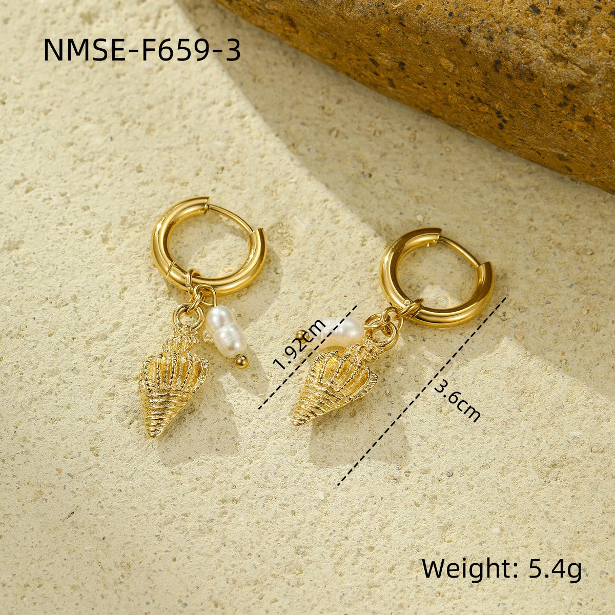 Pendientes vintage de acero de titanio con forma de concha y perlas incrustadas para mujer, aros de acero inoxidable chapados con estética minimalista de lujo
