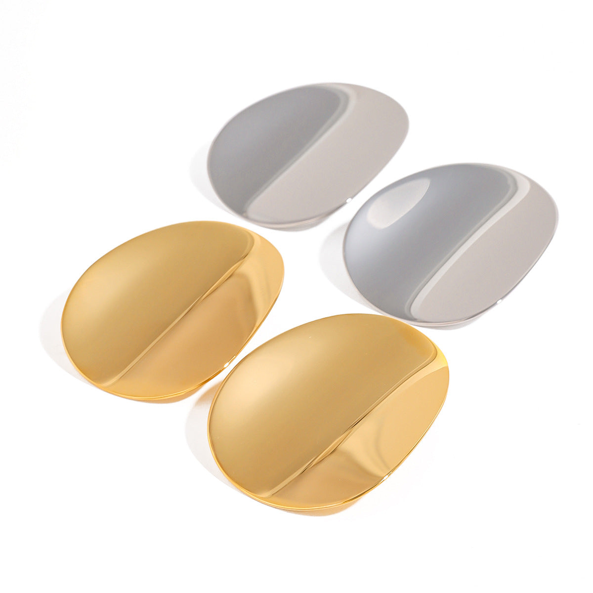 Minimalist Geometric Stainless Steel Stud Earrings with Polished Concave Surface for Women