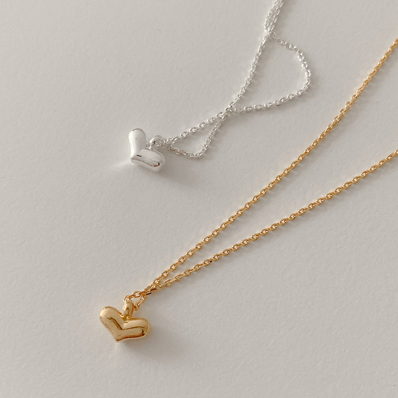 Minimalist Heart-Shaped 925 Sterling Silver Necklace with Plated Finish, Snake Chain Style