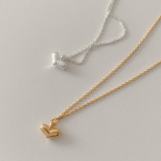 Minimalist Heart-Shaped 925 Sterling Silver Necklace with Plated Finish, Snake Chain Style