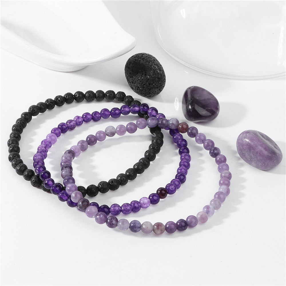 Vintage Geometric Stone Beaded Bracelet Set Unisex Meditation Raw Stone Stress Relief Hand Jewelry